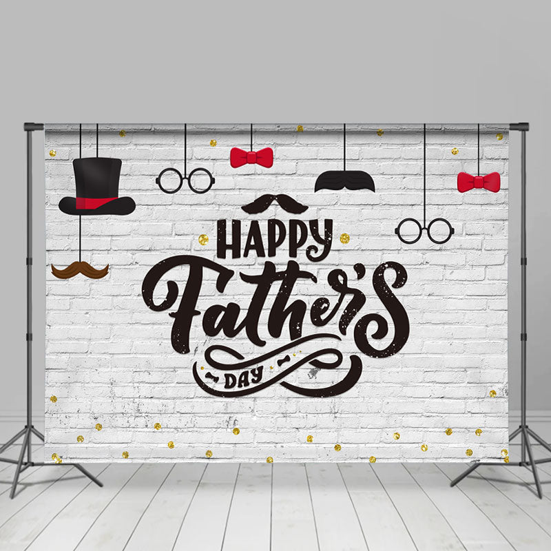 Lofaris Happy Fathers Day Beard Gold Glitter Brick Backdrop