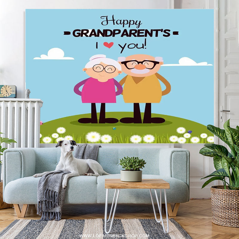 Lofaris Happy Grandparents Grass Land Love Holiday Backdrop