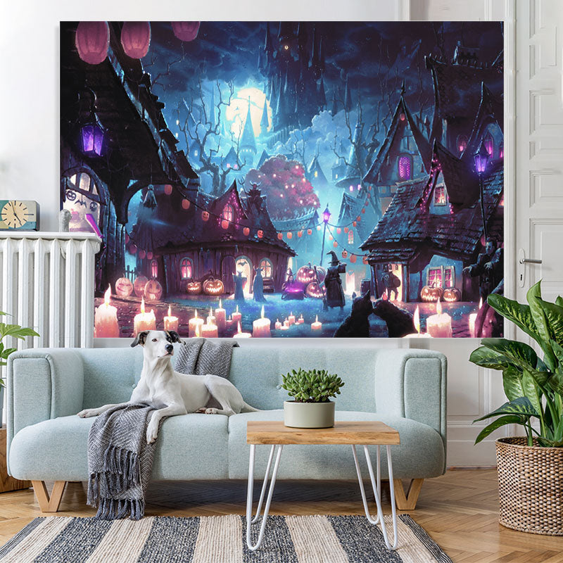 Lofaris Haunted House Pumpkin Lantern Candle Scary Night Halloween Backdrop