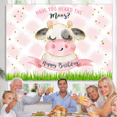 Lofaris Have You Heard The Moos Pink Glitter Grass Birthday Backdrop