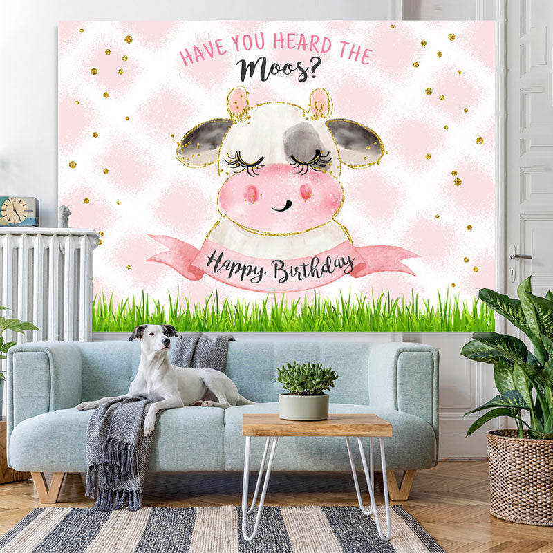 Lofaris Have You Heard The Moos Pink Glitter Grass Birthday Backdrop