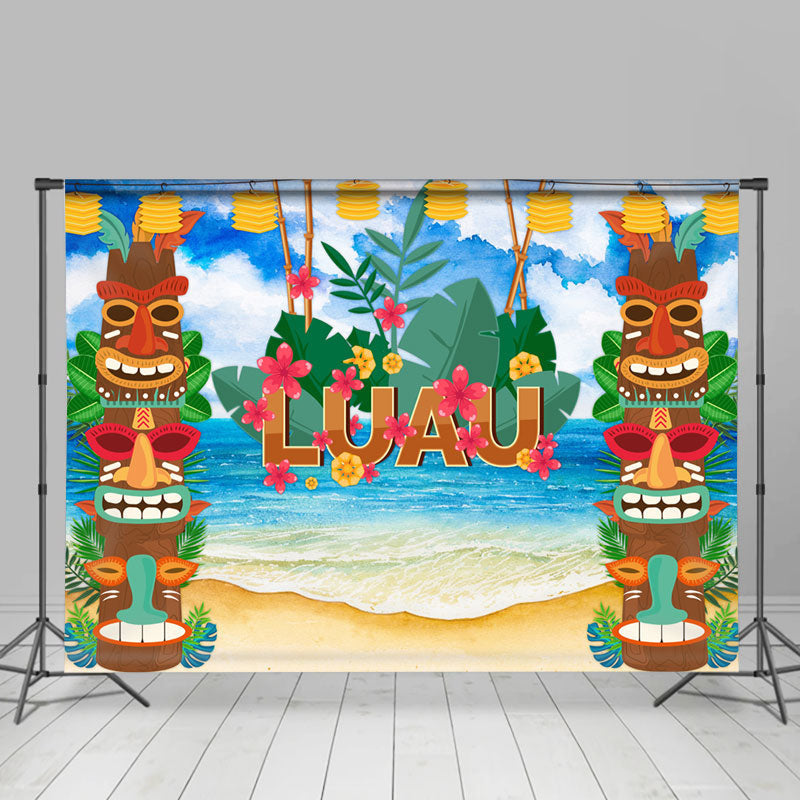 Lofaris Hawaii Blue Sky Beach Monstera Luau Summer Backdrop
