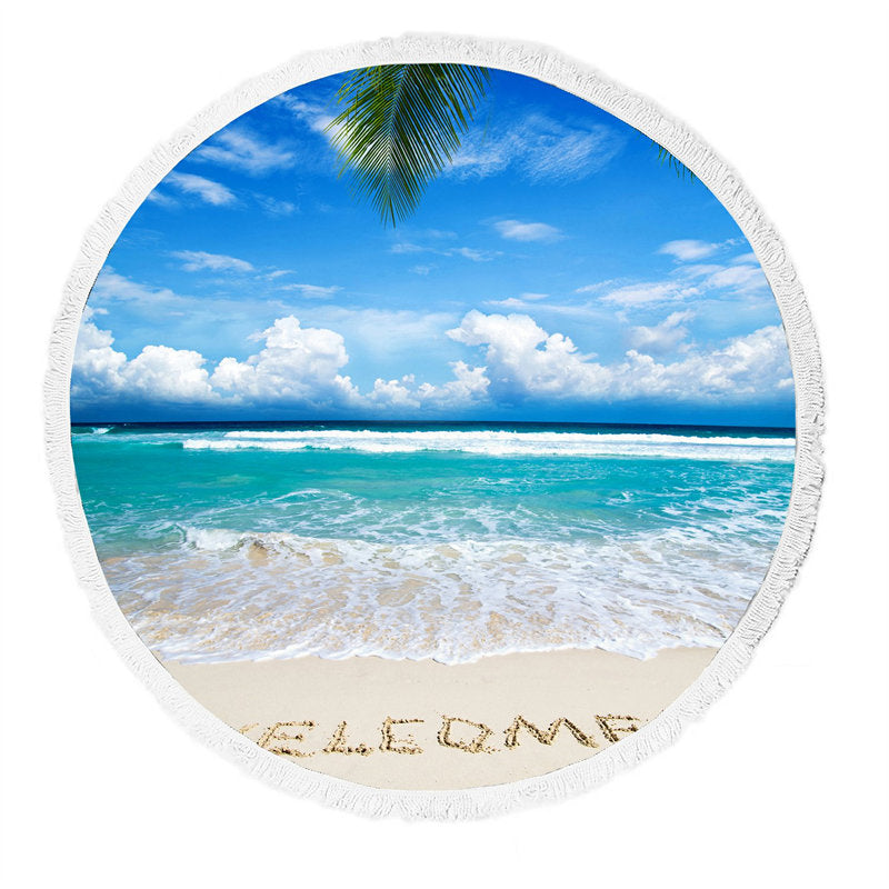 Lofaris Hawaii Blue Sky Sea Big Round Beach Towel With Fringe