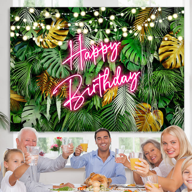 Lofaris Hawaii Night Coconut Lights Happy Birthday Backdrop