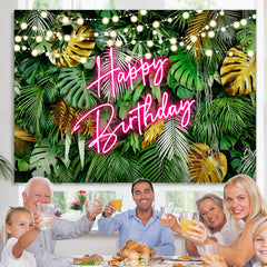 Lofaris Hawaii Night Coconut Lights Happy Birthday Backdrop