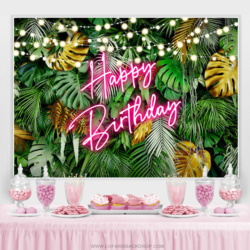 Lofaris Hawaii Night Coconut Lights Happy Birthday Backdrop