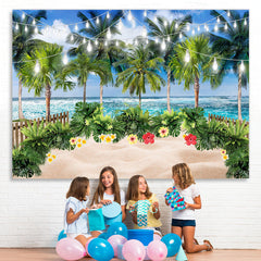 Lofaris Hawaiian Beach Green Coconut Trees Summer Backdrop