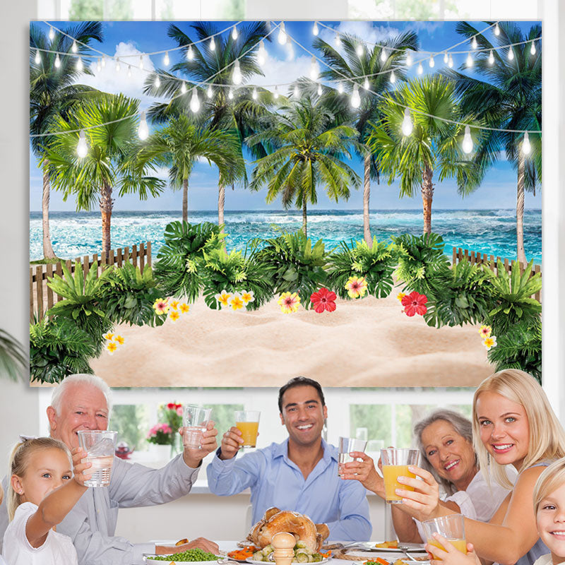 Lofaris Hawaiian Beach Green Coconut Trees Summer Backdrop