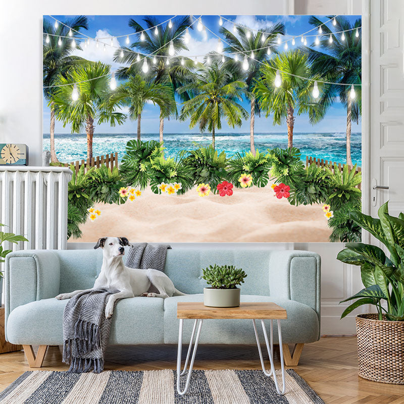 Lofaris Hawaiian Beach Green Coconut Trees Summer Backdrop