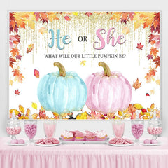 Lofaris He or She Bule and Pink Pumpkin Maple Autumn Backdrop