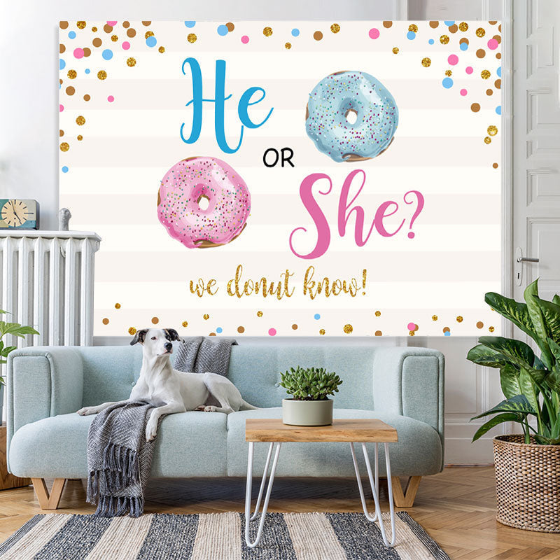 Lofaris He Or She Dount Gender Reveal Baby Shower Backdrop