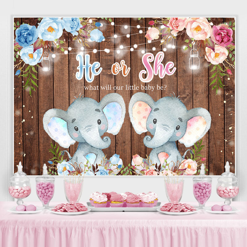 Lofaris He Or She Elephant Gendar Reveal Baby Shower Backdrop