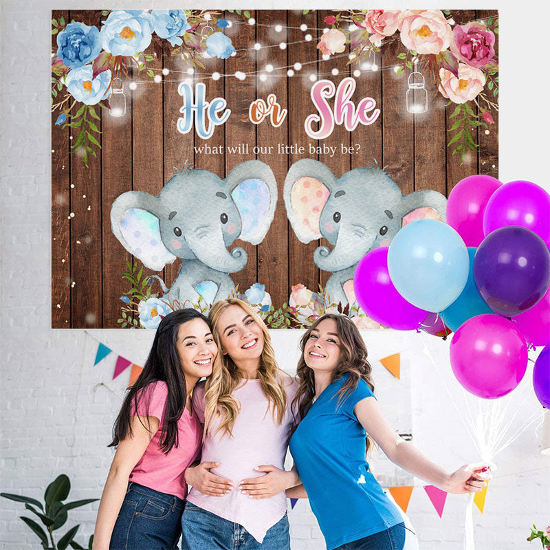 Lofaris He Or She Elephant Gendar Reveal Baby Shower Backdrop