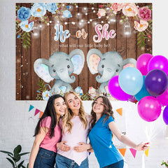 Lofaris He Or She Elephant Gendar Reveal Baby Shower Backdrop