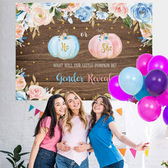 Lofaris He or She Floral and Pumpkins Wood Baby Shower Backdrop