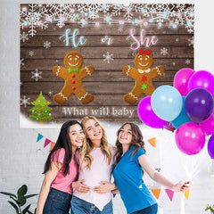 Lofaris He or She Gingerbread Man Wooden Baby Shower Backdrop