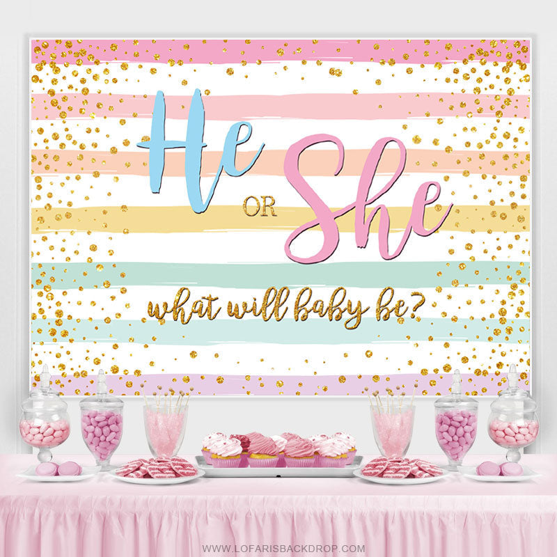 Lofaris He Or She Gold Glitter Baby Shower Backdrop Banner
