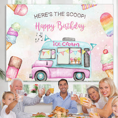 Lofaris Heres The Scoop Ice Cream Cart Sweet Birthday Backdrop