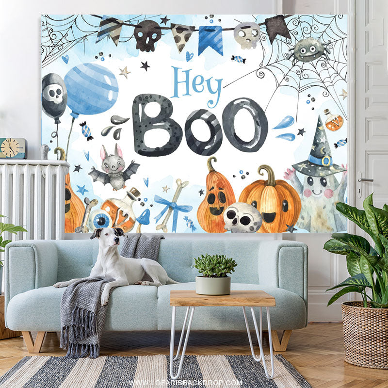 Lofaris Hey Boo Ghost Balloon Halloween Baby Shower Backdrop