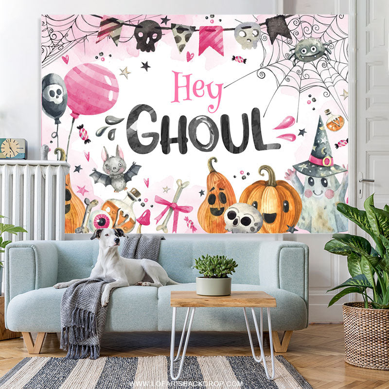 Lofaris Hey Ghoul Pink Lovely Halloween Baby Shower Backdrop