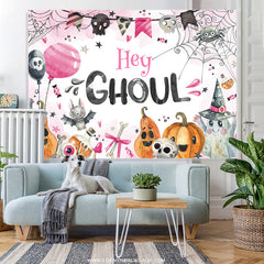 Lofaris Hey Ghoul Pink Lovely Halloween Baby Shower Backdrop