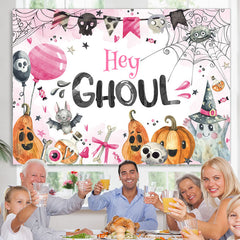 Lofaris Hey Ghoul Pink Lovely Halloween Baby Shower Backdrop