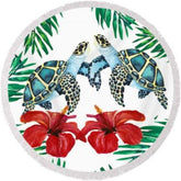 Lofaris Hibiscus Lithosporic Turtle Round Summer Beach Towel