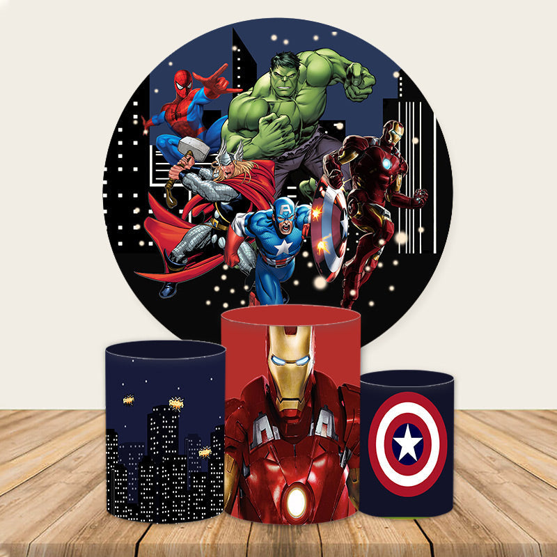 Lofaris High Builddings And Super Hero Round Birthday Backdrop Kit