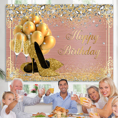 Lofaris High Heels Balloon Rose Gold Happy Birthday Backdrop