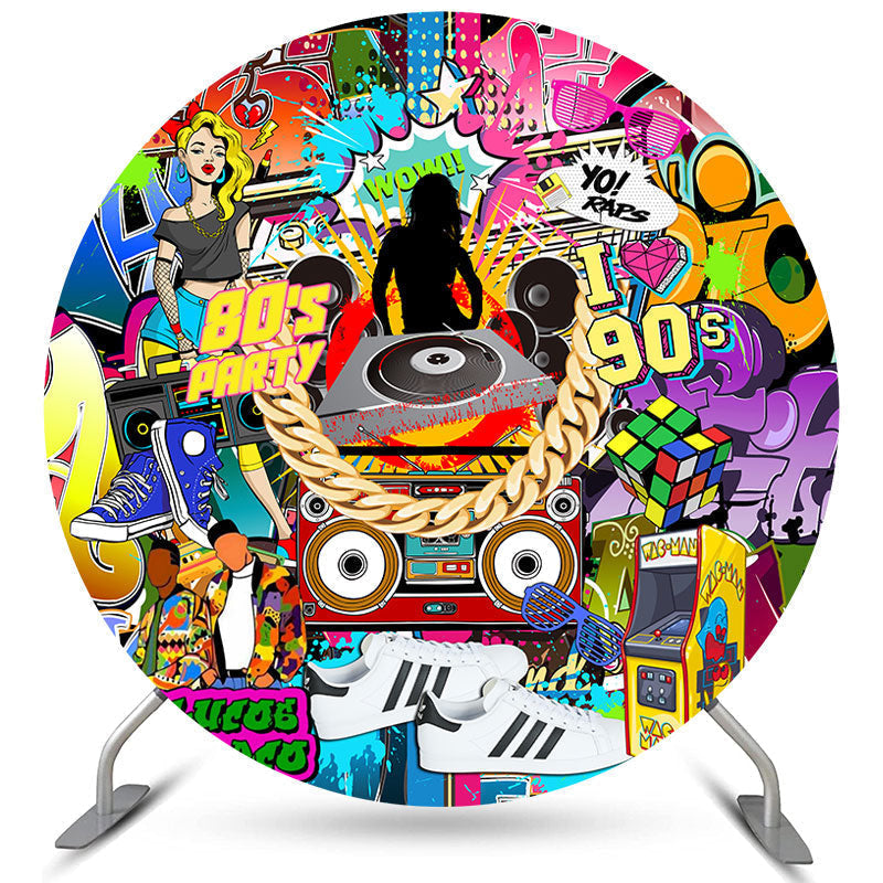 Lofaris Hip Hop 80S 90S Dance Theme Birthday Circle Backdrop