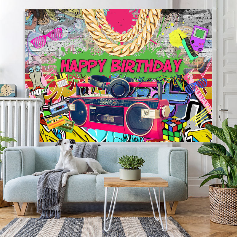 Lofaris Hip Hop Graffiti Dance Themed Happy Birthday Backdrop