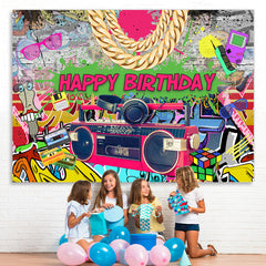 Lofaris Hip Hop Graffiti Dance Themed Happy Birthday Backdrop