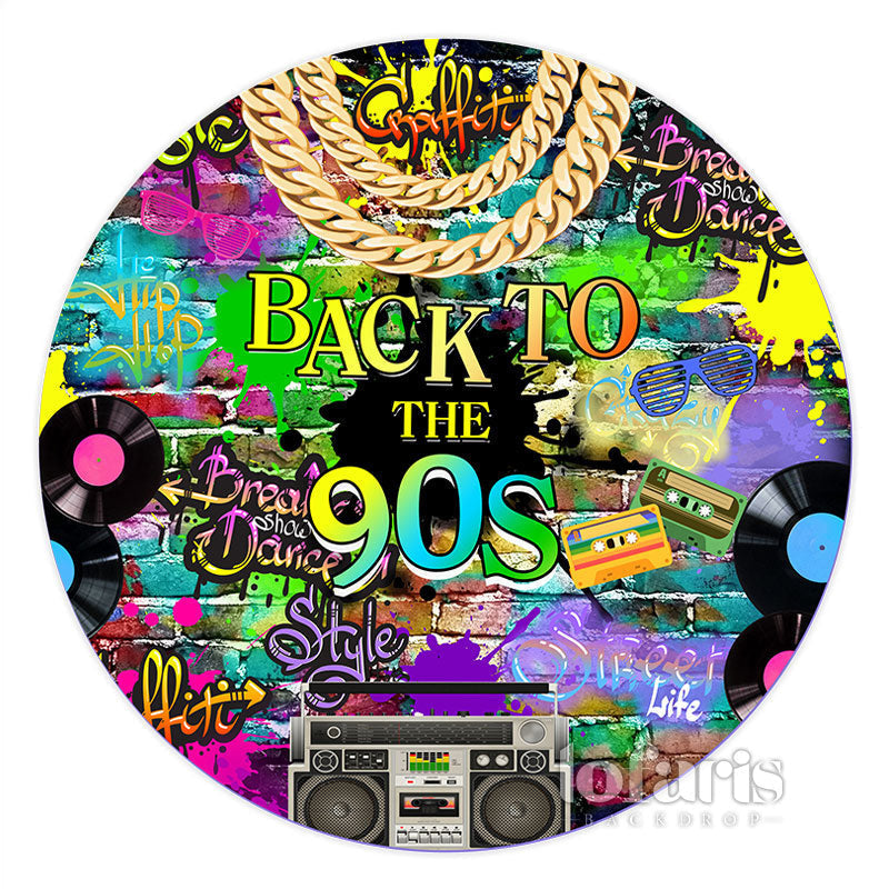 Lofaris Hip Hop Graffiti Wall 90s Themed Round Birthday Backdrop