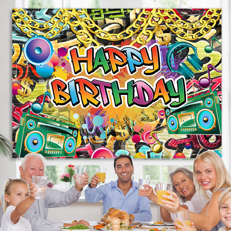 Lofaris Hip Hop Happy Birthday Backdrop For Party Decoration