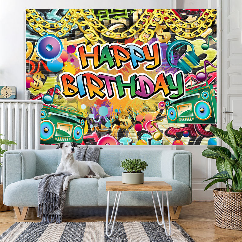 Lofaris Hip Hop Happy Birthday Backdrop For Party Decoration