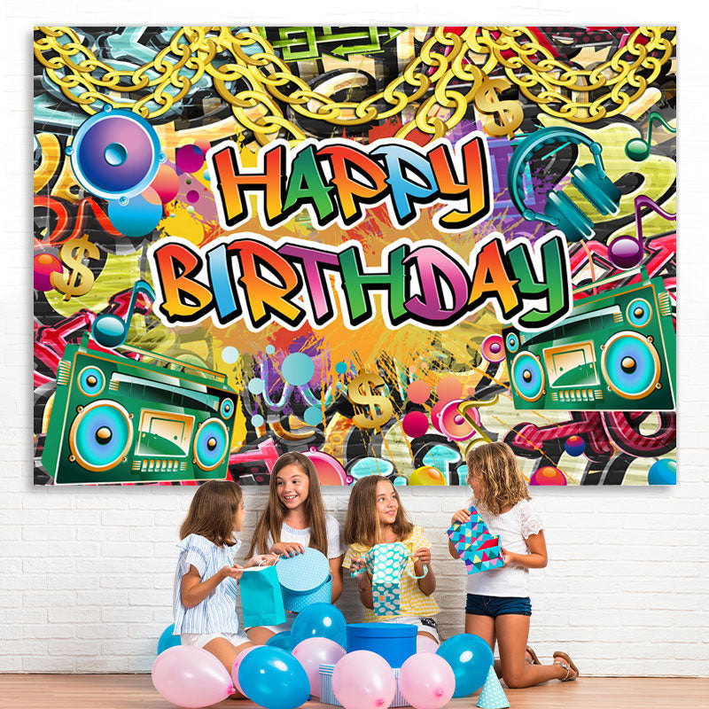 Lofaris Hip Hop Happy Birthday Backdrop For Party Decoration