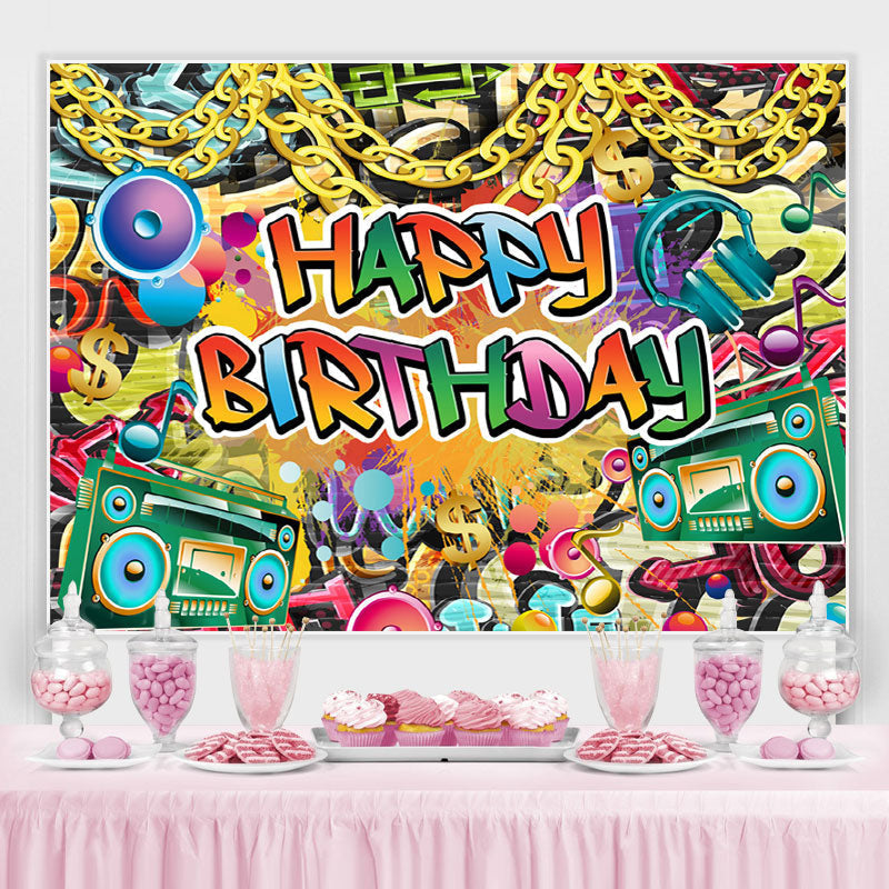 Lofaris Hip Hop Happy Birthday Backdrop For Party Decoration