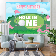 Lofaris Hole In One Pink Balloon Happy Birthday Backdrop