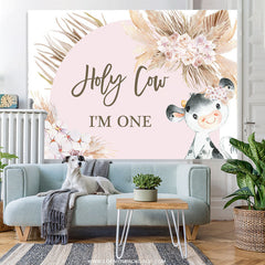 Lofaris Holy Cow Lovely Pink Happy 1St Birthday Backdrop