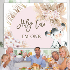 Lofaris Holy Cow Lovely Pink Happy 1St Birthday Backdrop