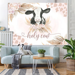 Lofaris Holy Cow Pink Floral Leave Gender Reveal Backdrop