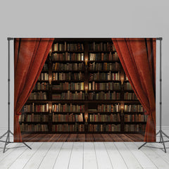 Lofaris Horrible Red Curtain With Book Shelf Halloween Backdrop