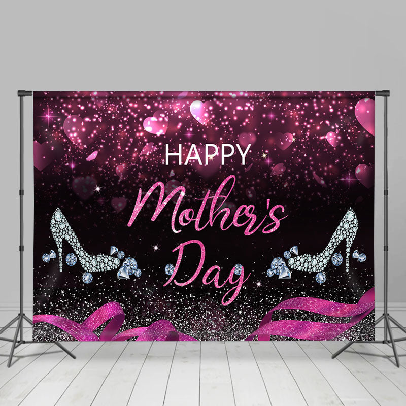 Lofaris Hot Pink And Black Glitter Happy Mothers Day Backdrop
