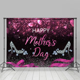 Lofaris Hot Pink And Black Glitter Happy Mothers Day Backdrop
