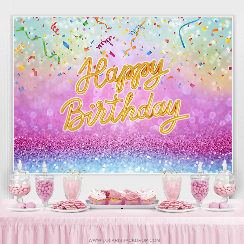Lofaris Hot Pink And Blue Bokeh Glitter Happy Birthday Backdrop