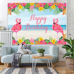 Lofaris Hot Pink Floral Flamingo Happy Summer Birthday Backdrop