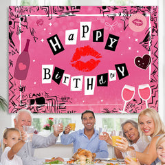 Lofaris Hot Pink Kiss Happy Birthday Backdrop For Girls