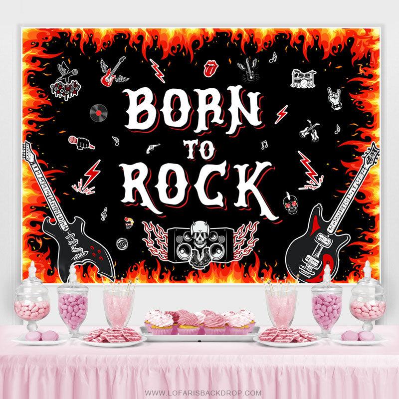 Lofaris Hot Red Black Born To Rock Happy Birthday Backdrop