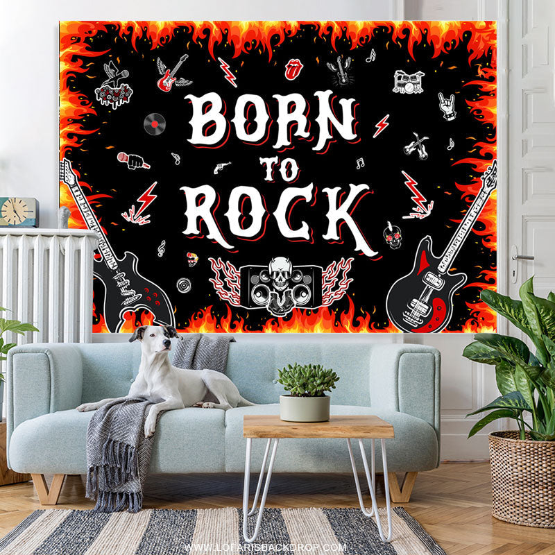 Lofaris Hot Red Black Born To Rock Happy Birthday Backdrop