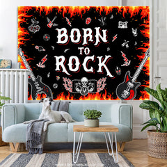 Lofaris Hot Red Black Born To Rock Happy Birthday Backdrop